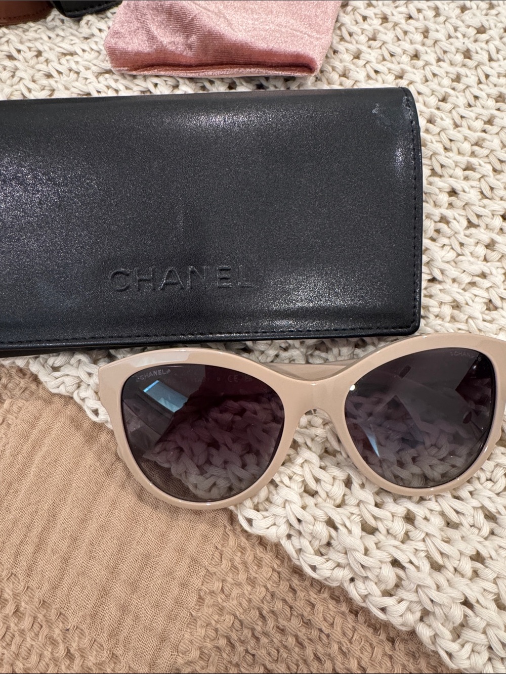 CHANEL Nude Cat-Eye Sunglasses with Dark Lenses